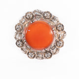 Wachenheimer Carnelian Rose Brooch sterling silver vintage - Rhinestone Rosie