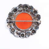 Wachenheimer Carnelian Rose Brooch sterling silver vintage - Rhinestone Rosie