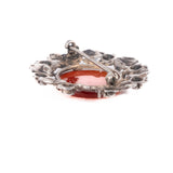 Wachenheimer Carnelian Rose Brooch sterling silver vintage - Rhinestone Rosie