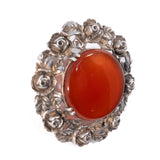 Wachenheimer Carnelian Rose Brooch sterling silver vintage - Rhinestone Rosie