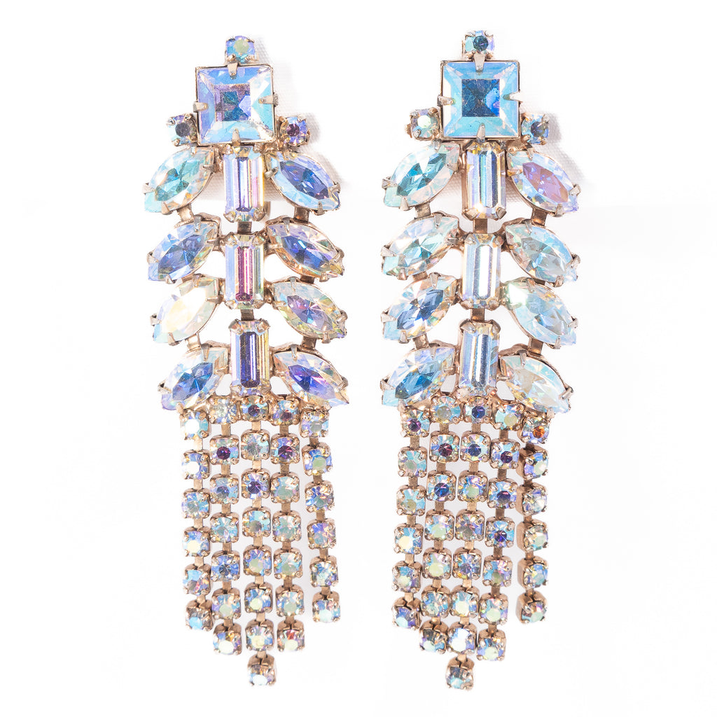Weiss Aurora Borealis Rhinestone Dangle Earrings vintage - Rhinestone Rosie