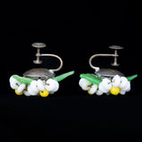 West Germany Beaded Flower Earrings vintage - Rhinestone Rosie