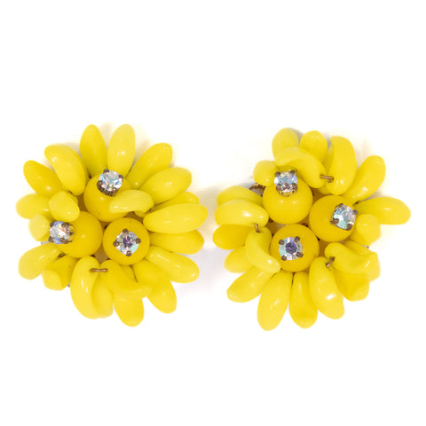 West Germany Yellow Aurora Borealis Bead Earrings
