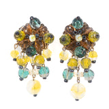 West Germany Yellow Green Bead Earrings vintage - Rhinestone Rosie