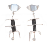 Wood and Sterling Silver Modernist Earrings vintage - Rhinestone Rosie