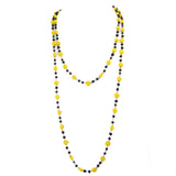 Yellow Black Glass Flower Bead Necklace vintage - Rhinestone Rosie