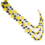 Yellow Black Glass Flower Bead Necklace vintage - Rhinestone Rosie