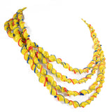 Yellow Red Blue Twisted Glass Bead Necklace vintage - Rhinestone Rosie
