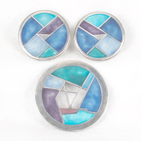 Carly Wright Enamel Brooch and Earring Set