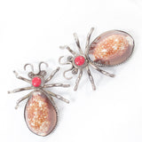 Silver Spider Cowrie Shell Brooch Set - Handmade in the Navajo style - Rhinestone Rosie