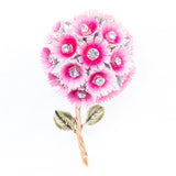 Corocraft Pink Flower Brooch enameled vintage  - Rhinestone Rosie