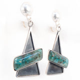 Ida H Sterling and Chrysocolla Triangle Earrings vintage - Rhinestone Rosie