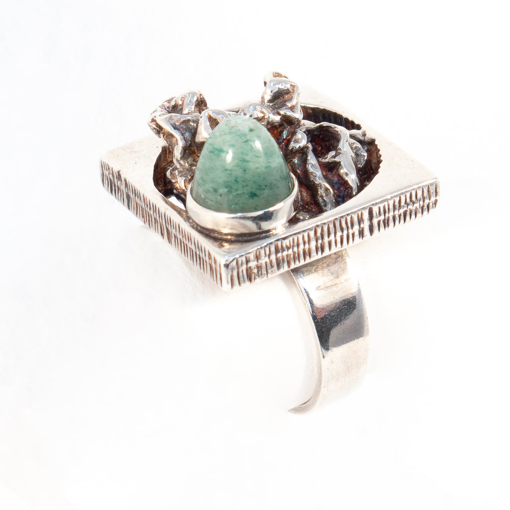 Jayem Republic of South Africa Jadeite Sterling Silver Ring Vintage - Rhinestone Rosie