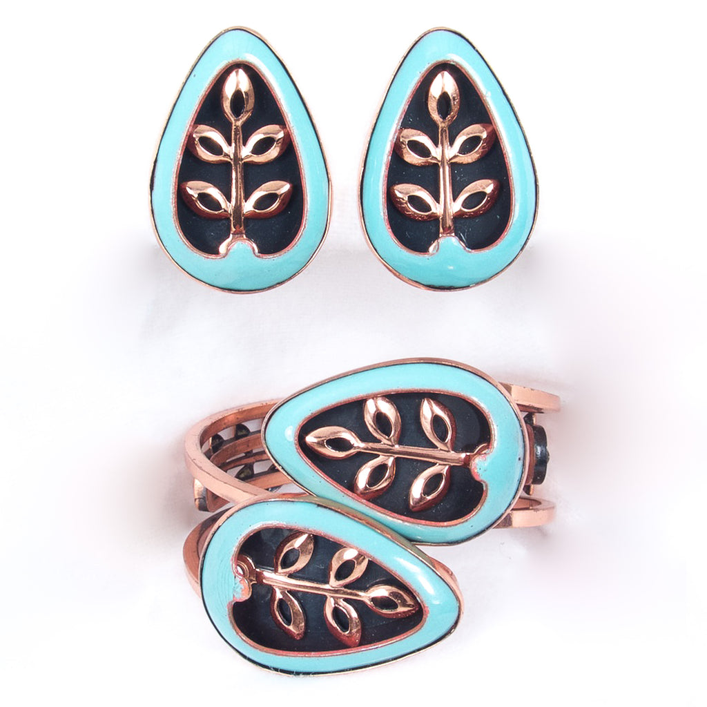 Matisse Turquoise Enamel Copper Bracelet and Earring Set - Rhinestone Rosie