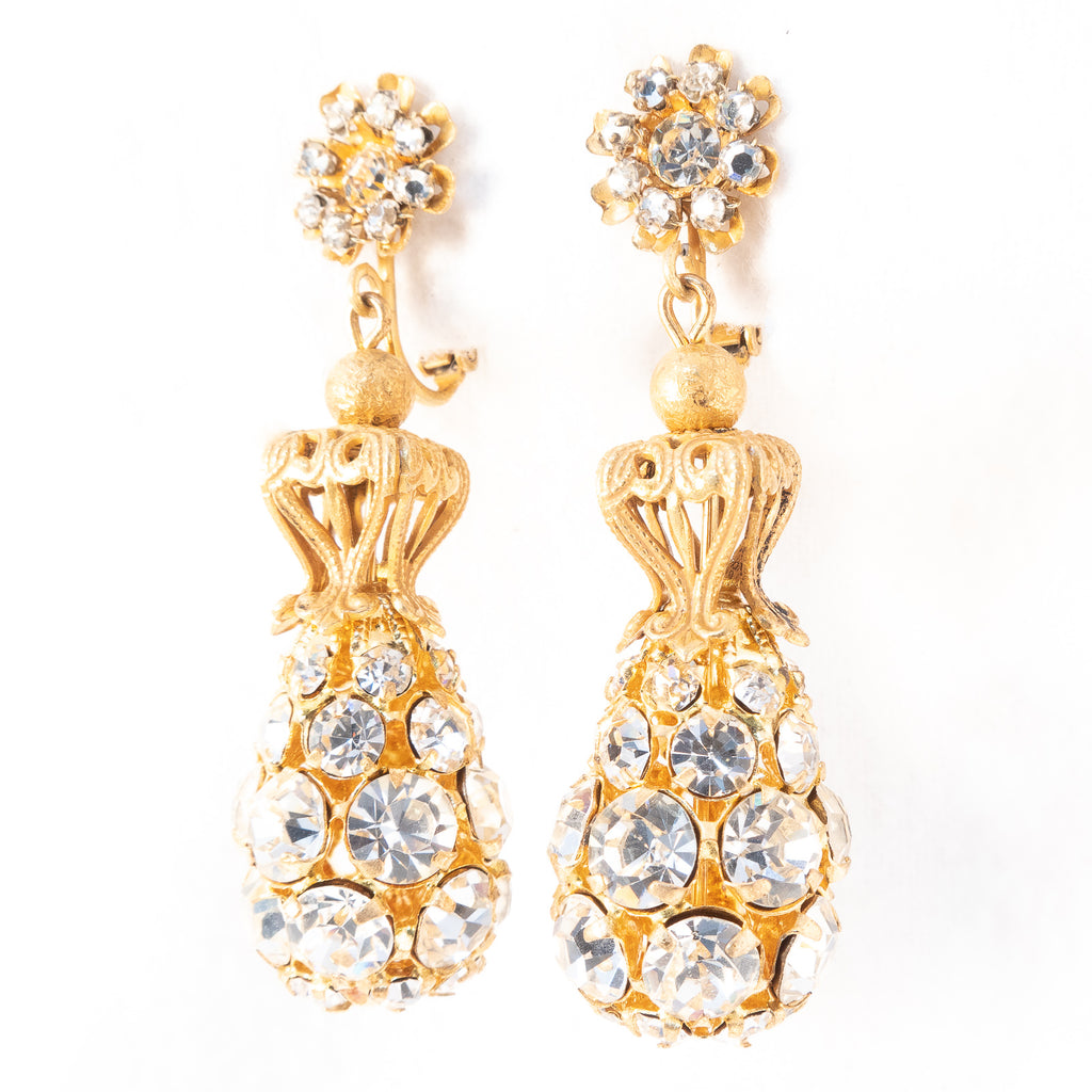 Miriam Haskell Rhinestone Dangle Earrings vintage - Rhinestone Rosie
