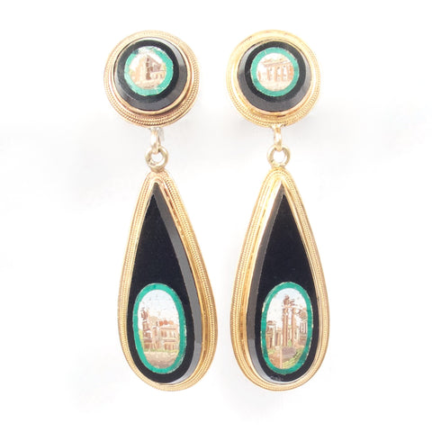 Victorian Grand Tour Micro Mosaic Dangle Earrings