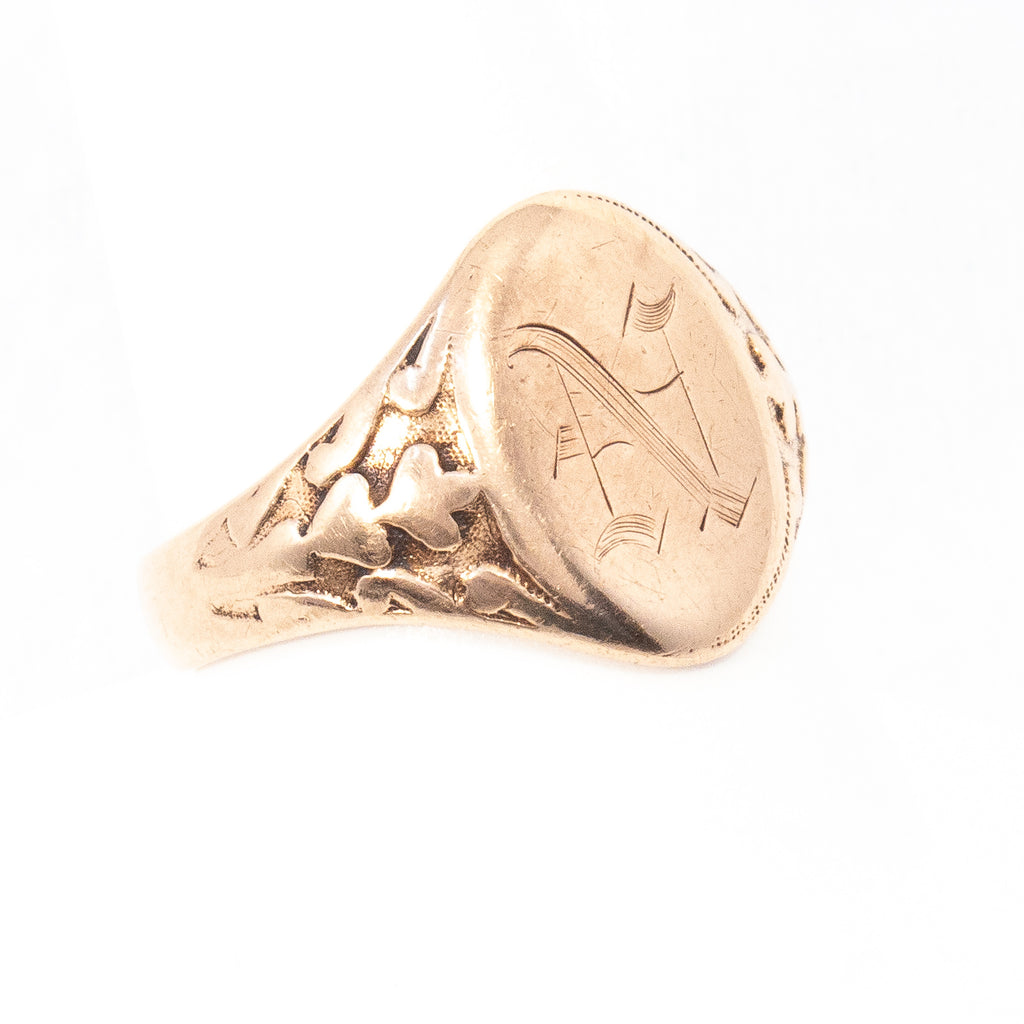 N Signet Ring by Bernot & Heger 10kt antique- Rhinestone Rosie