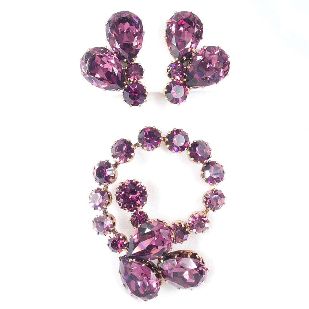 Purple Austria Brooch and Earring Set - Rhinestone Rosie 