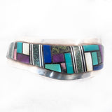 Navajo Geometric Inlaid Wavy Cuff Bracelet - RB - Garcia - vintage - Rhinestone Rosie