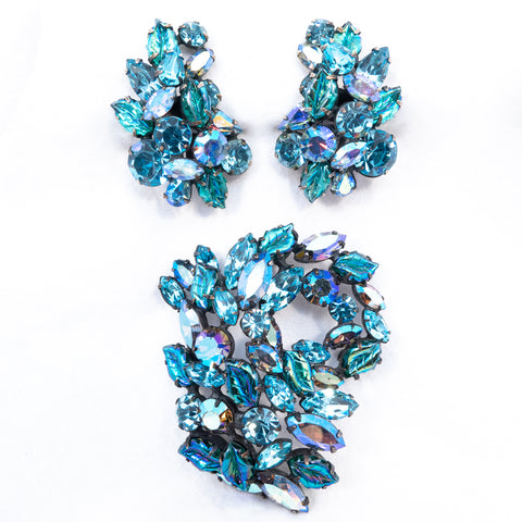 Regency Glass Leaf Set - Brooch and Earrings