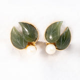 Swoboda Jade and Pearl Earrings vintage - Rhinestone Rosie