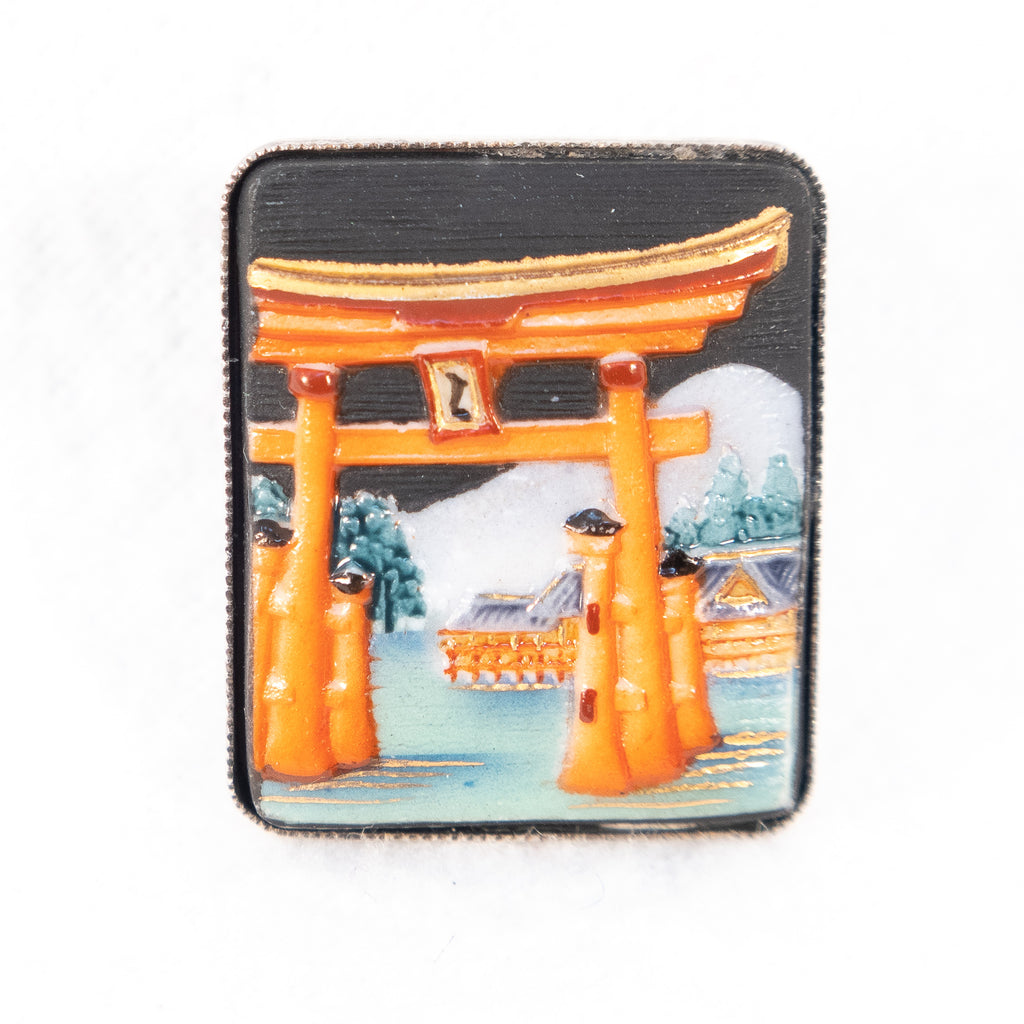 Japanese Silver Tie Tac brooch featuring Itsukushima Shrine in Toshikane style vintage - Rhinestone Rosie