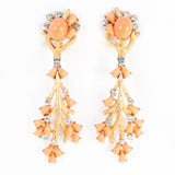 Crown Trifari Faux Coral and Rhinestone Dangle Earrings Vintage - Rhinestone Rosie