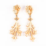 Crown Trifari Faux Coral and Rhinestone Dangle Earrings Vintage - Rhinestone Rosie