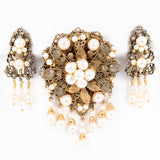 Cultured Pearl Brooch and Earrings Set by Yvonne - vintage - Rhinestone Rosie