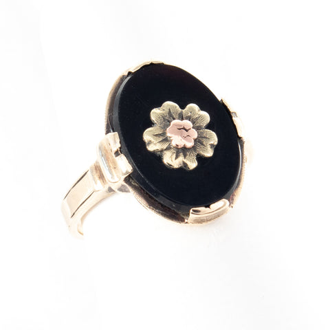 Black Onyx Ring with Flower