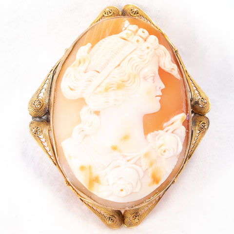 Cameo Brooch of Woman with Roses