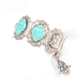 Egyptian Revival Glass Scarab Bracelet Vintage - Rhinestone Rosie