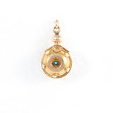 Watch Fob Pendant with Turquoise and Garnet Gold Filled Antique - Rhinestone Rosie 