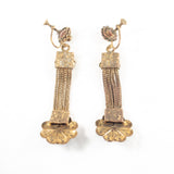 Green Cabochon Brass Flower Chain Earrings 1930s - Rhinestone Rosie 