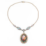 Mosaic Necklace Floral Pendant Italian 1940s Vintage- Rhinestone Rosie