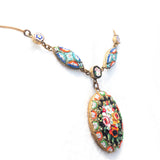 Mosaic Necklace Floral Pendant Italian 1940s Vintage- Rhinestone Rosie