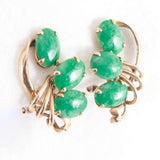 Green Jade Swirl Earrings 14kt vintage- Rhinestone Rosie