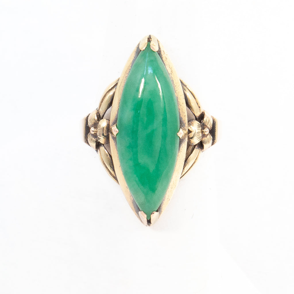 Jade Marquis 14kt Gold Ring vintage - Rhinestone Rosie