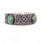 Los Ballesteros Sterling Silver Hinged Cuff Bracelet with Green Stones Vintage - Rhinestone Rosie 