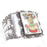 Little Silver Shop Bracelet with Glazed Porcelain Ceramic Mexican Sterling Silver Vintage - Rhinestone Rosie 