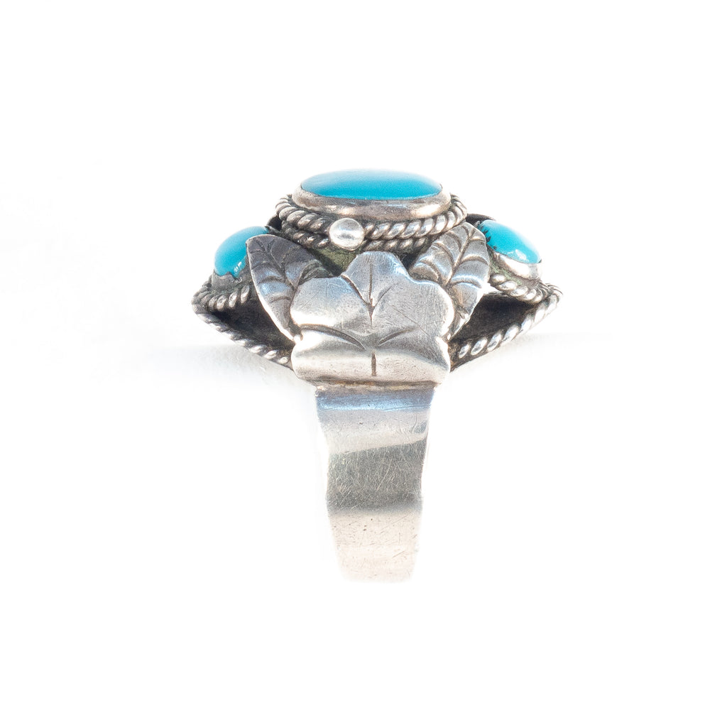 Turquoise Taxco Sterling Silver Compartment Ring