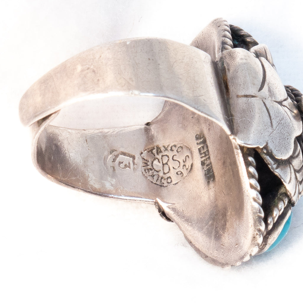 Turquoise Taxco Sterling Silver Compartment Ring Turquoise Taxco Sterling Silver Compartment Ring