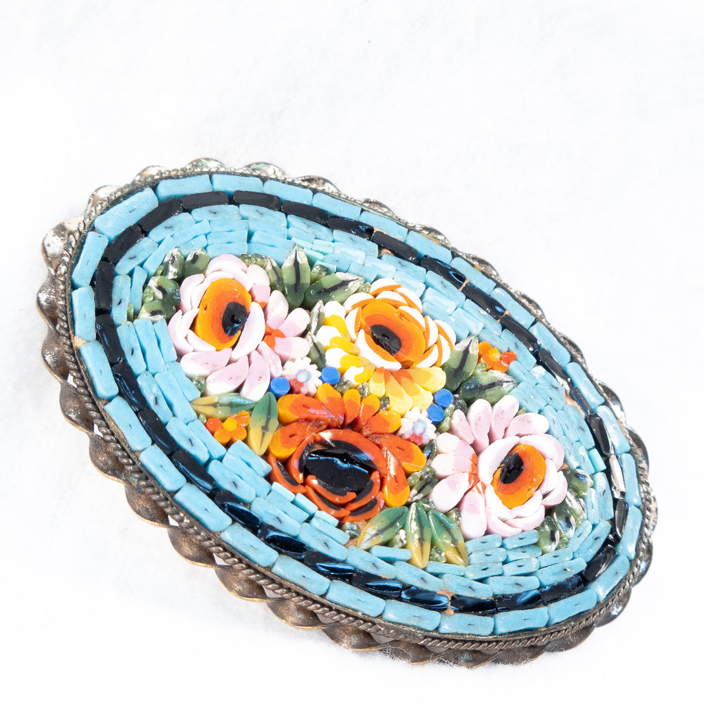 Vintage 1930's Italian Millefiori Micro Mosaic Floral Brooch