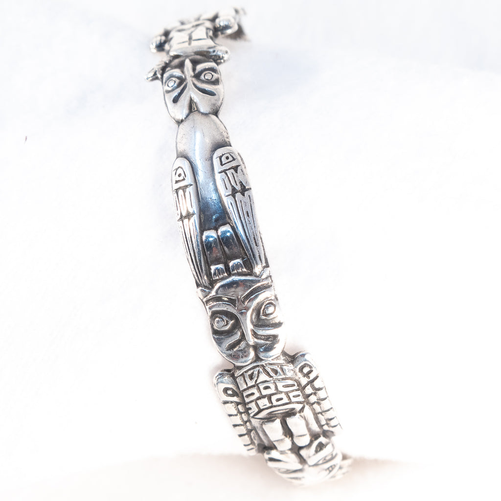 NW Totem Pole Sterling Silver Cuff Bracelet vintage - Rhinestone Rosie