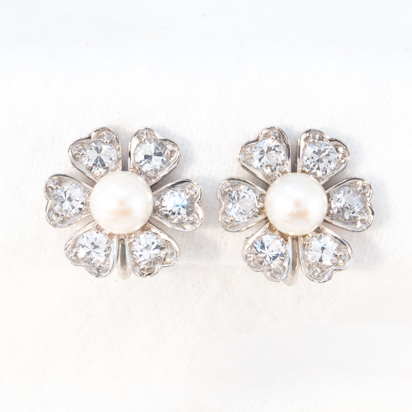 Pearl and Crystal Sterling Flower Earrings – Rhinestone Rosie