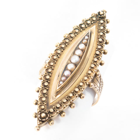 Etruscan Revival Pearl Compartment Ring