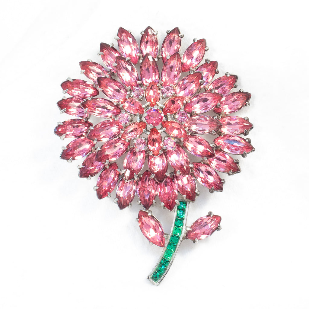 Pink Rhinestone Flower Brooch vintage - Rhinestone Rosie