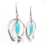 Polly Stehman Modernist Sterling Silver Turquoise Earrings Vintage - Rhinestone Rosie