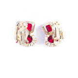 Red Rhinestone Clamper Bracelet and Earring Set Vintage - Rhinestone Rosie