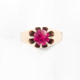 Red/Pink Stone 10K Ring Engraved Vintage - Rhinestone Rosie